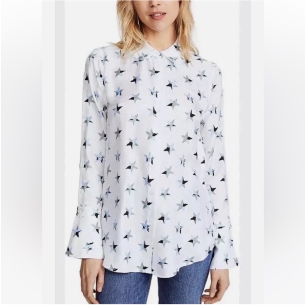 Equipment Femme Silk White Star-Print Button-Up Shirt - Women's Top Size S